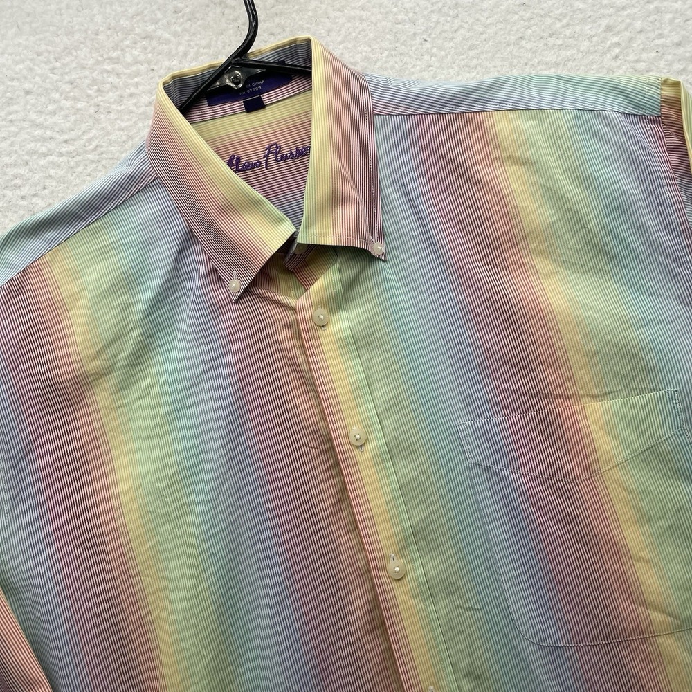 Alan Flusser Shirt Mens Large L Rainbow Striped Colorful Loud Preppy Golf Casual
